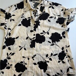 SHEIN Black and Cream Floral Blouse